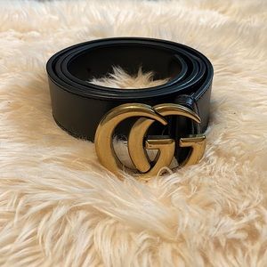 Gucci GG Marmont Leather Belt w/ Shiny Buckle
